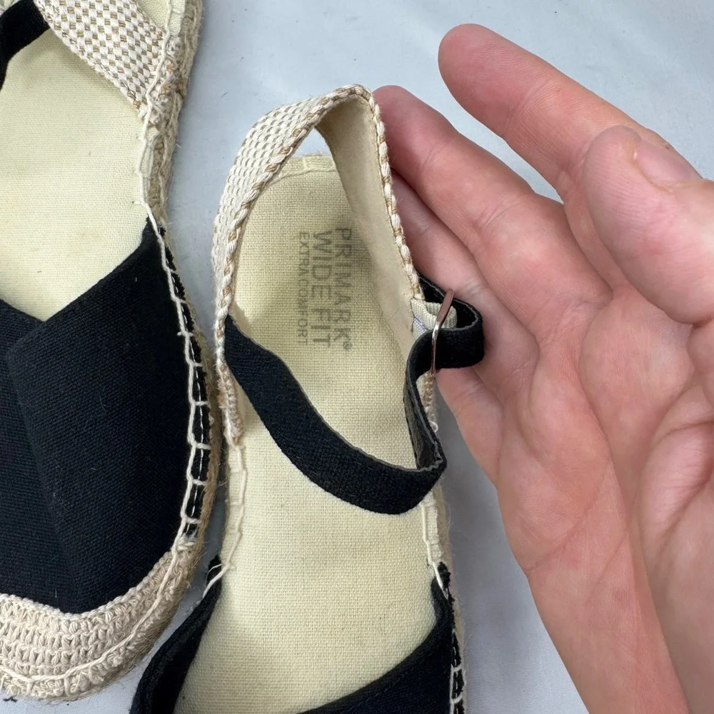 Primark Espadrille Sandals Womens 7 Black Ankle Strap Wide Fit Boho Summer Flat